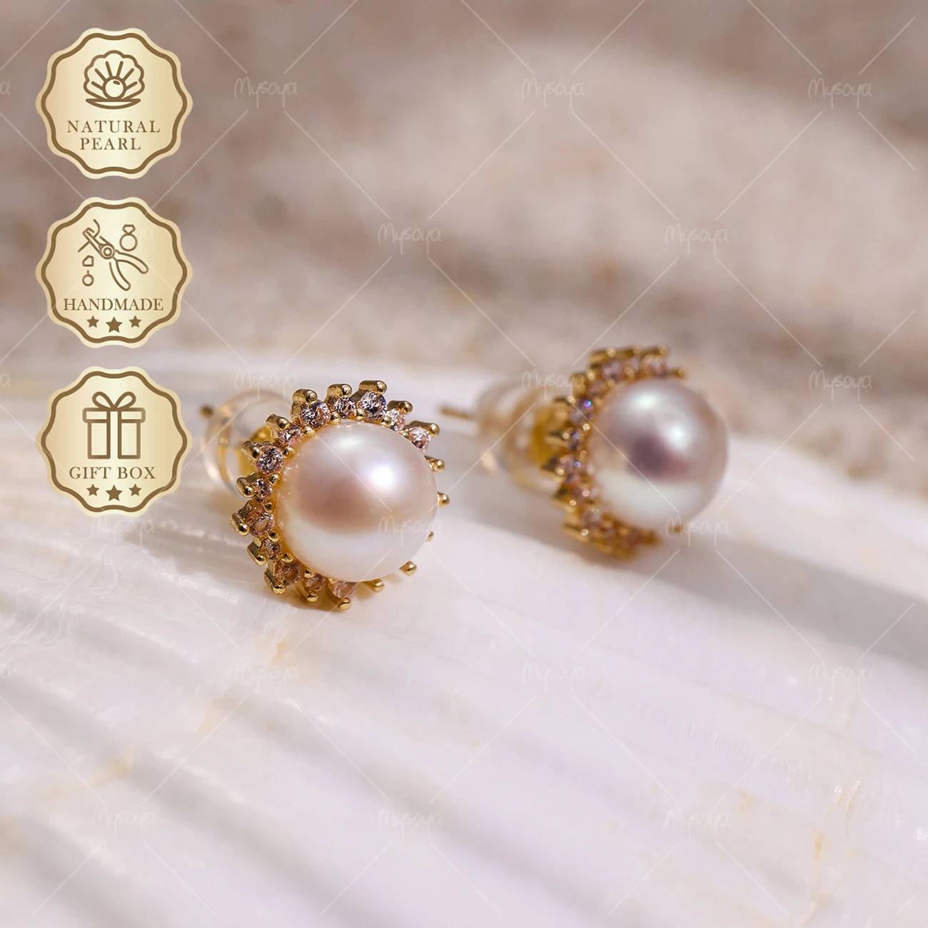 MYSOYA White Freshwater Pearl Stud Earrings 7-8mm Gold Sunflower Design, Gift Box, Graduation Gift S377
MYSOYA White Freshwater Pearl Stud Earrings 7-8mm Gold Sunflower Design, Gift Box, Graduation Gift S377