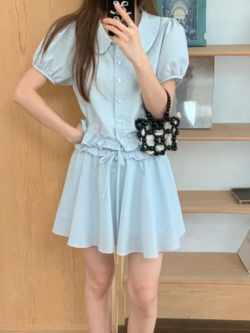 Cute Doll Collar Bubble Sve Top And Elastic Waist f Skirt Women's Faion Summer Outfit Two Piece Set
Cute Doll Collar Bubble Sve Top And Elastic Waist f Skirt Women's Faion Summer Outfit Two Piece Set