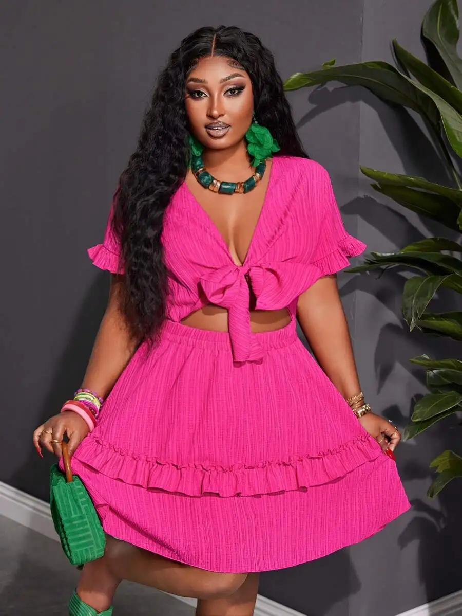 Fuchsia Ruffle Mini Dress With Chest Tie-Up A-Line Hem Woven Texture For Casual Holiday Wear
Fuchsia Ruffle Mini Dress With Chest Tie-Up A-Line Hem Woven Texture For Casual Holiday Wear