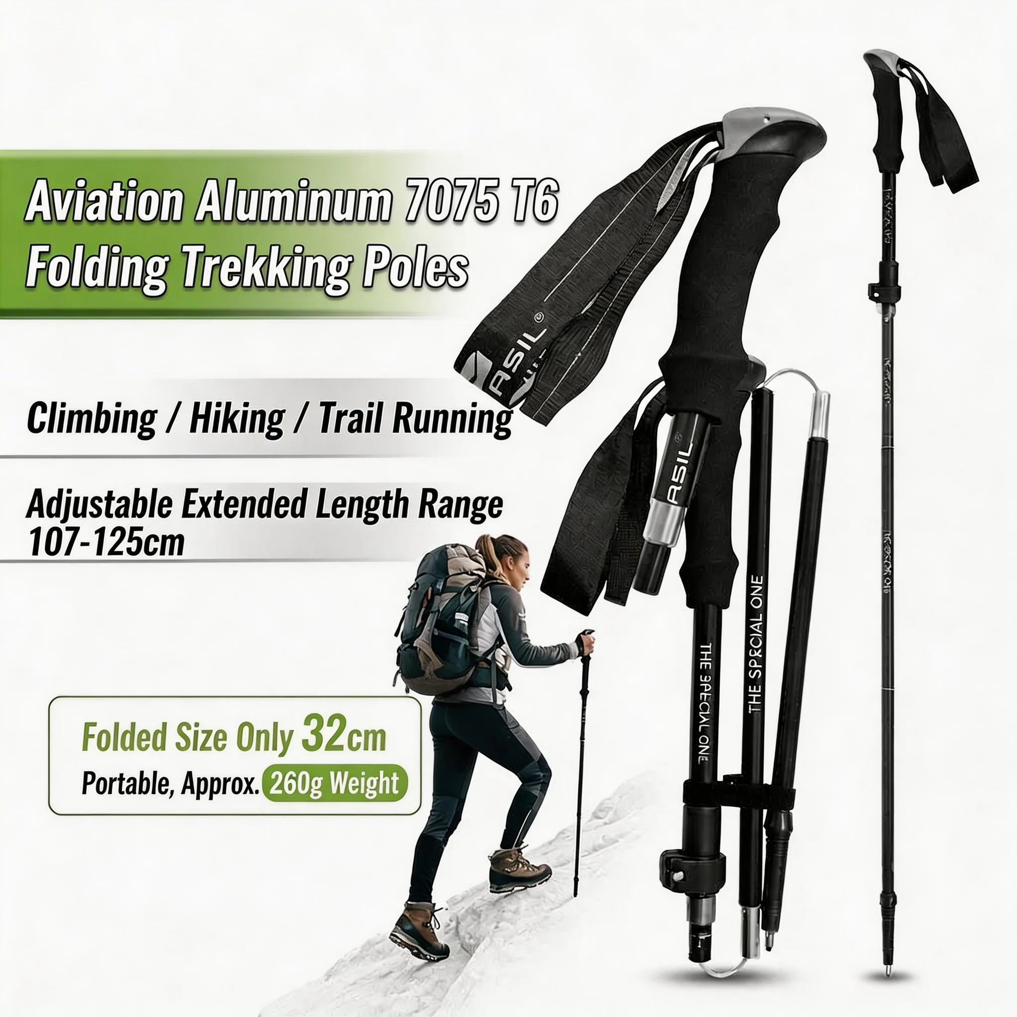 7075 Aluminum Alloy N-Pole Folding Quick Lock Trekking Poles Hiking Pole Race Running Outdoor Walking Stick for Snow Ice Rock
7075 Aluminum Alloy N-Pole Folding Quick Lock Trekking Poles Hiking Pole Race Running Outdoor Walking Stick for Snow Ice Rock