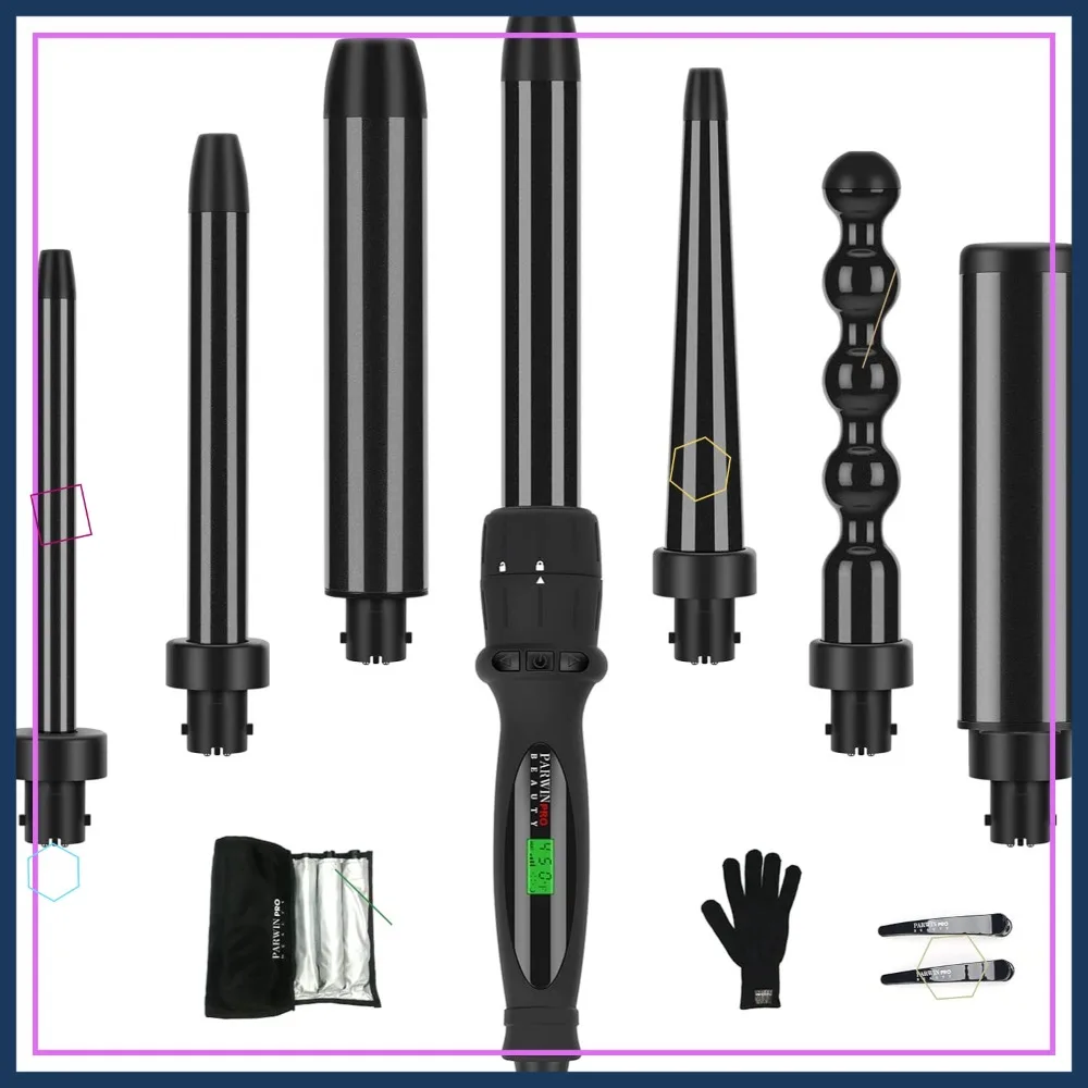 7 in 1 Curling Wand Set with Interchangeable Barrels, Auto Shut Off, Dual Voltage
7 in 1 Curling Wand Set with Interchangeable Barrels, Auto Shut Off, Dual Voltage