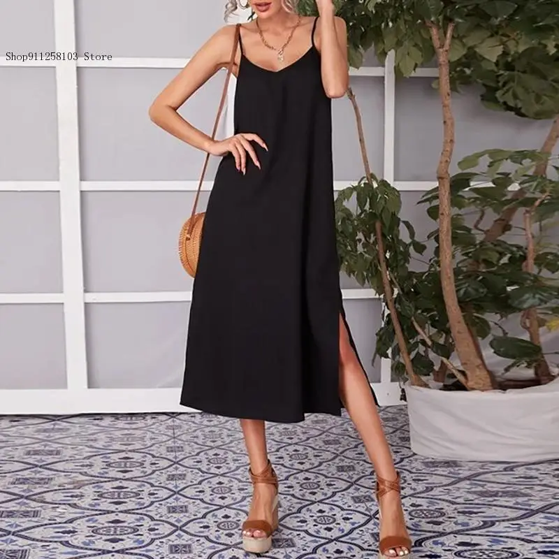 Women Linen Elegant Dress Sexy I Strap V-Neck Open Side Long Midi Dress for Female Girls Summer Clothing Vestidos
Women Linen Elegant Dress Sexy I Strap V-Neck Open Side Long Midi Dress for Female Girls Summer Clothing Vestidos