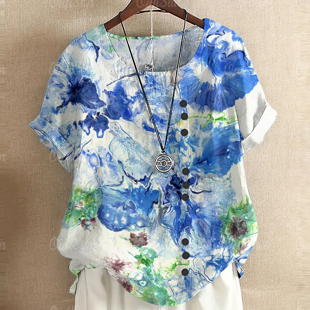Ladies Cotton Linen Floral Print Button T Shirts For Women Summer Casual Loose Short Sleeve Woman Clothes Graphic Tee Shirts
Ladies Cotton Linen Floral Print Button T Shirts For Women Summer Casual Loose Short Sleeve Woman Clothes Graphic Tee Shirts