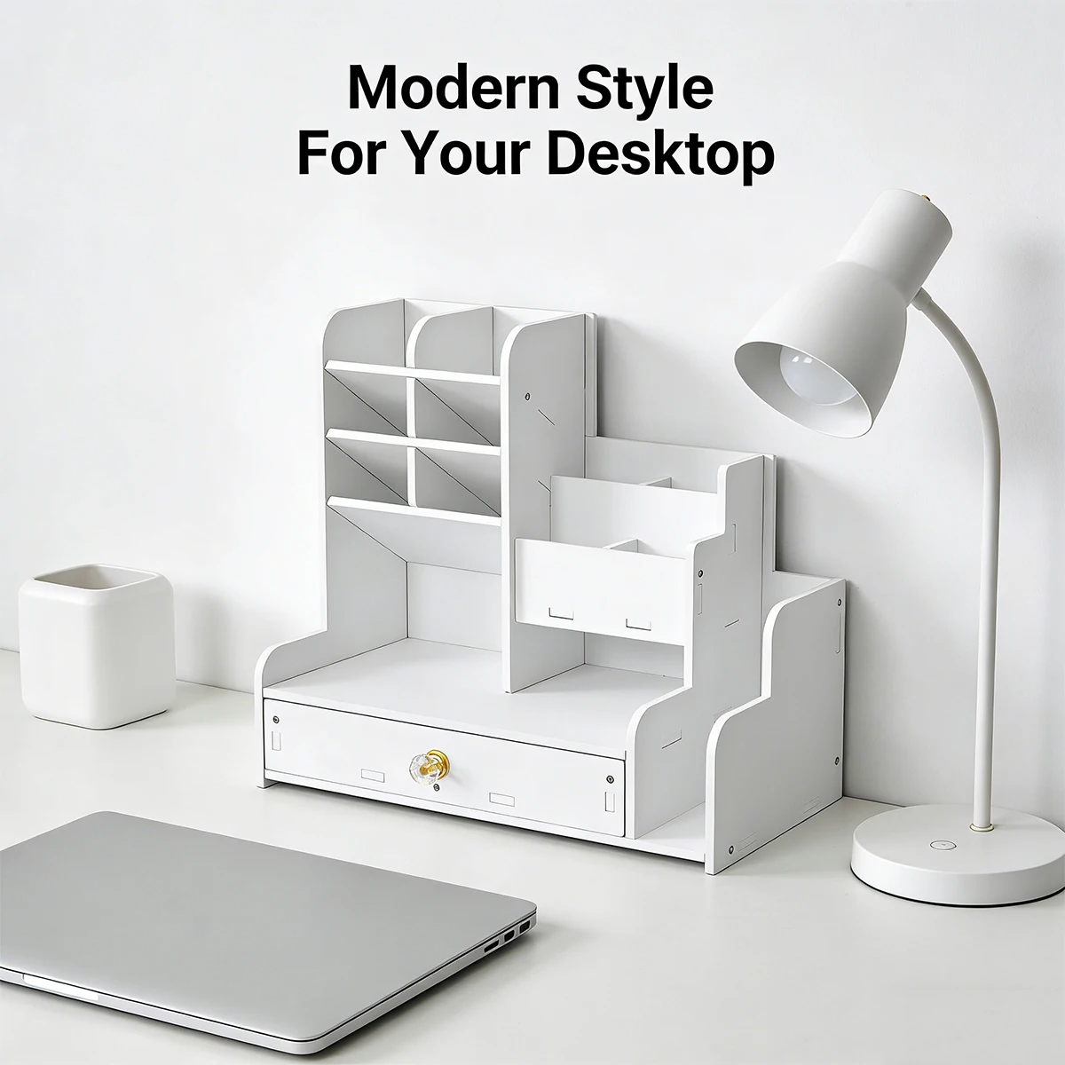 White Desk Organizer with Drawer, Multi-Compartment Pen Holder, Wooden Desktop Storage Caddy for Office Supplies & Cosmetics
White Desk Organizer with Drawer, Multi-Compartment Pen Holder, Wooden Desktop Storage Caddy for Office Supplies & Cosmetics