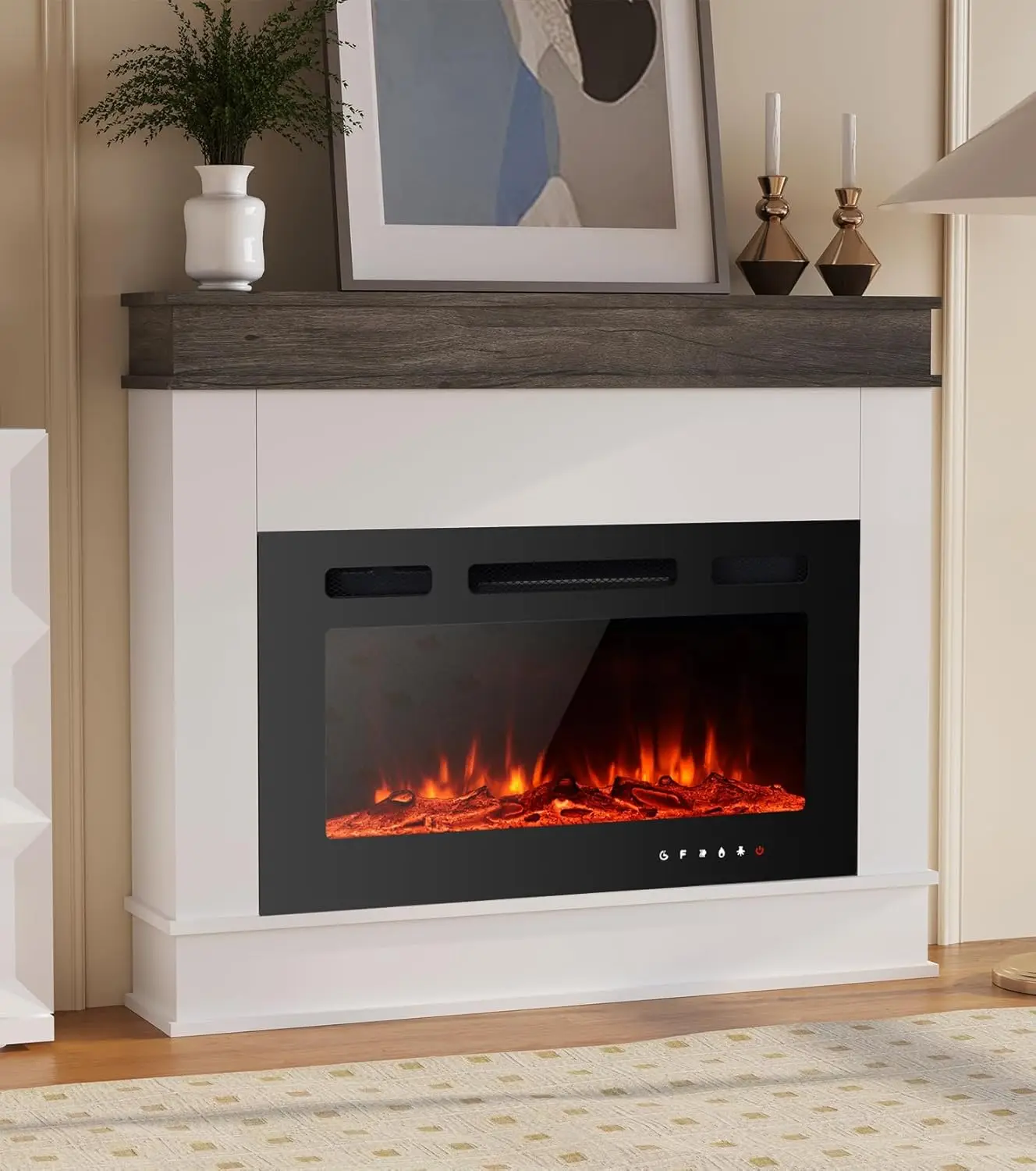 White Freestanding Electric Fireplace Insert for Living Room, 12 LED Colors with Logset and Stones, 1500W/750W
White Freestanding Electric Fireplace Insert for Living Room, 12 LED Colors with Logset and Stones, 1500W/750W