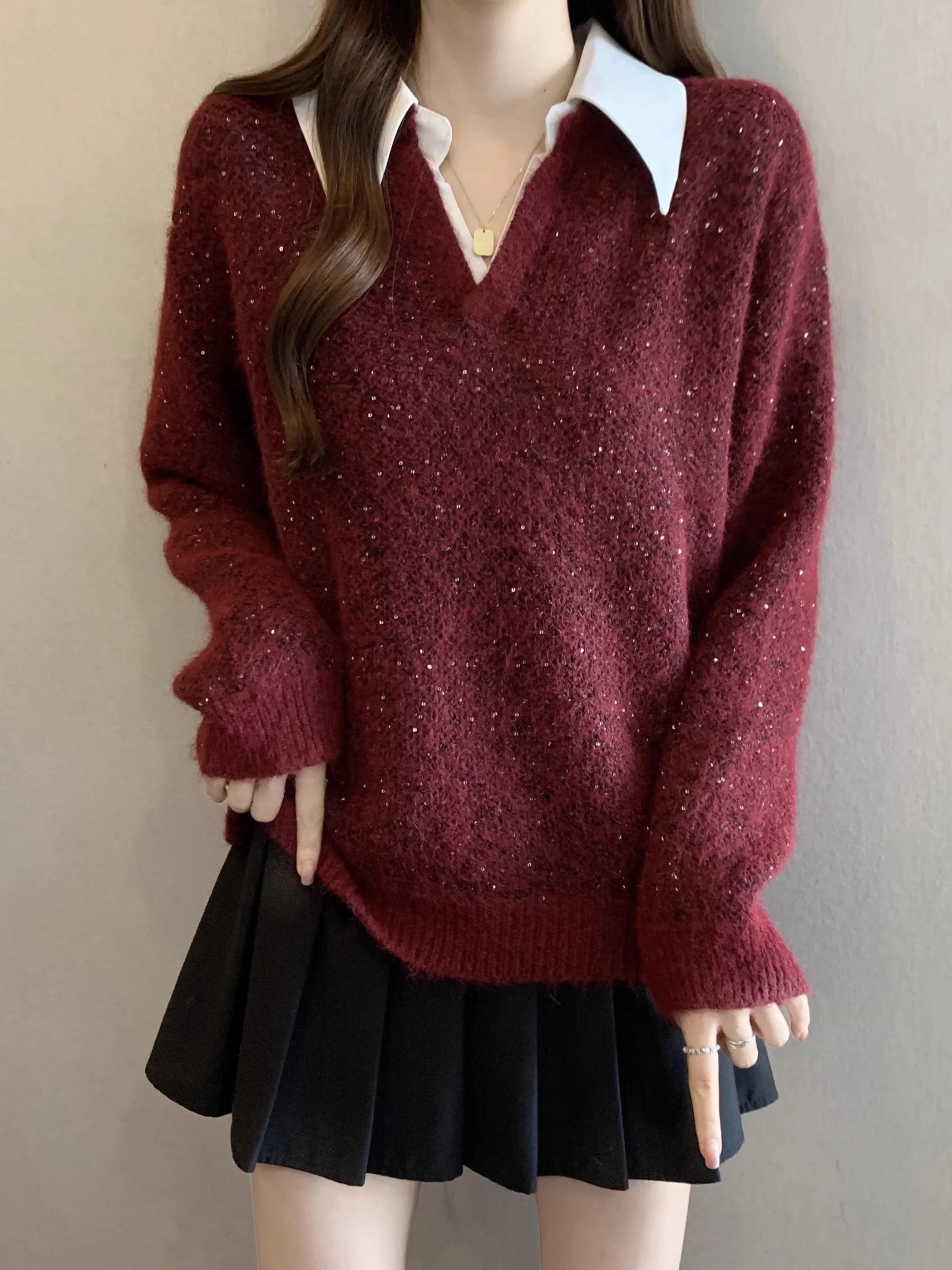 Shiny Wine Red Neck Sweater Women's Large Size Fashionable Top Spring Early New Style Commute Wind Loose Fit Knitted Lon...
Shiny Wine Red Neck Sweater Women's Large Size Fashionable Top Spring Early New Style Commute Wind Loose Fit Knitted Lon...