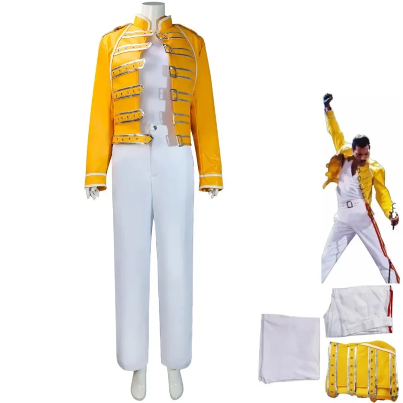 Костюм для косплея Queen Lead Vocals Freddie Mercury, желтое пальто из искусственной кожи, полный комплект, униформа для мужчин и женщин, карнавальный маскарадный бальный костюм
Костюм для косплея Queen Lead Vocals Freddie Mercury, желтое пальто из искусственной кожи, полный комплект, униформа для мужчин и женщин, карнавальный маскарадный бальный костюм