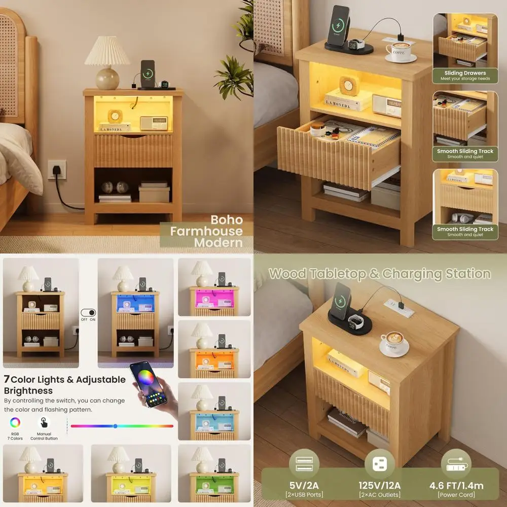 20 Inch Wide LED-lit Modern Wood Nightstand with Charging Station & Drawers for Bedroom/Living Room in Natural Finish
20 Inch Wide LED-lit Modern Wood Nightstand with Charging Station & Drawers for Bedroom/Living Room in Natural Finish