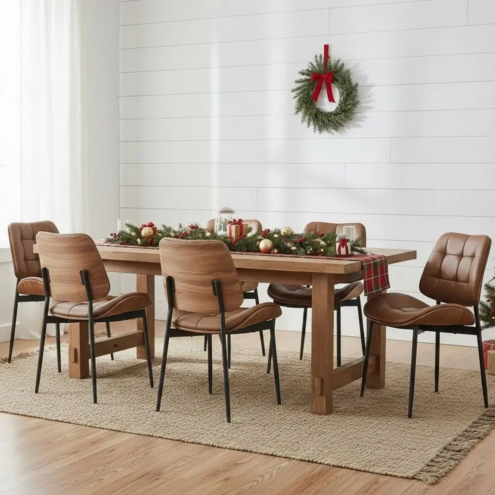 Dining Chairs Set of 6, Mid Century Modern Faux Leather Dining Chairs with Walnut Bentwood Back and Metal Legs for Dining Room,
Dining Chairs Set of 6, Mid Century Modern Faux Leather Dining Chairs with Walnut Bentwood Back and Metal Legs for Dining Room,