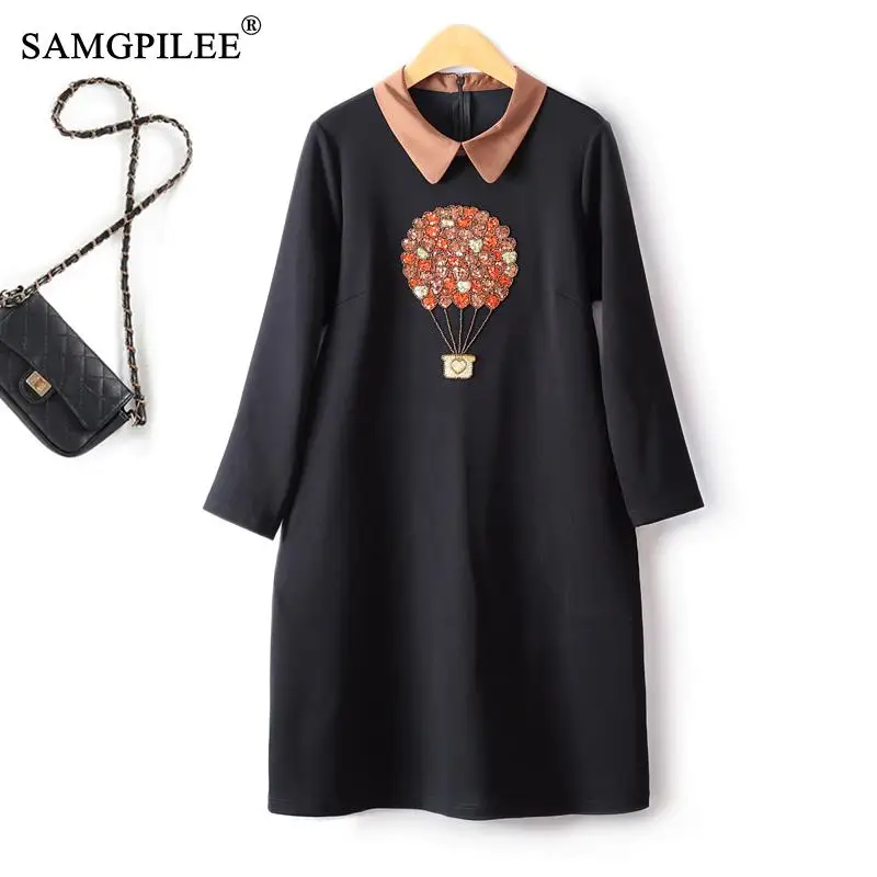 European Autumn Winter Dresses women Beaded Flower peter pan Collar Contrast Color Air Cotton Slim Splicing Elegant Female Dress
European Autumn Winter Dresses women Beaded Flower peter pan Collar Contrast Color Air Cotton Slim Splicing Elegant Female Dress