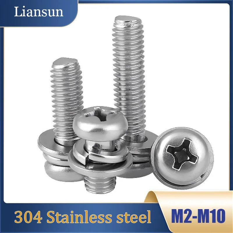 M2-M10 304 Stainless Steel Tri-Combination Screw with Spring Washer, Phillips Pan Head Screw Phillips Slot Tri-Combination Screw
M2-M10 304 Stainless Steel Tri-Combination Screw with Spring Washer, Phillips Pan Head Screw Phillips Slot Tri-Combination Screw