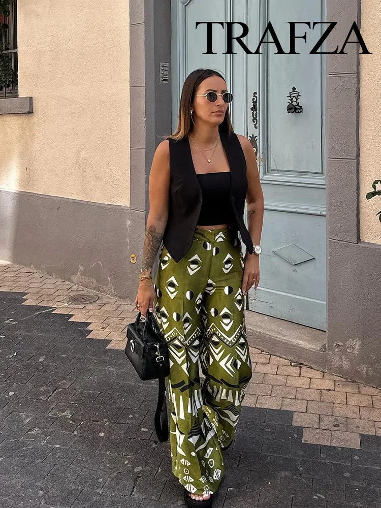 TRAFZA Women Summer Long Pants Green High Waist Pockets Zipper Wide Leg Pants Female Fashion Bohemian Style Full Length Pant
TRAFZA Women Summer Long Pants Green High Waist Pockets Zipper Wide Leg Pants Female Fashion Bohemian Style Full Length Pant