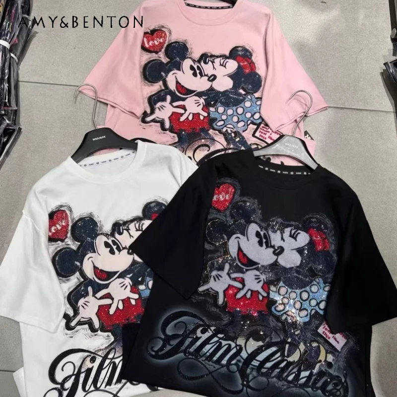 European Style Heavy Industry Diamond Drills T-shirt Female Cute Cartoon Round Neck Loose Medium And Long Short-sleeved Pullover
European Style Heavy Industry Diamond Drills T-shirt Female Cute Cartoon Round Neck Loose Medium And Long Short-sleeved Pullover