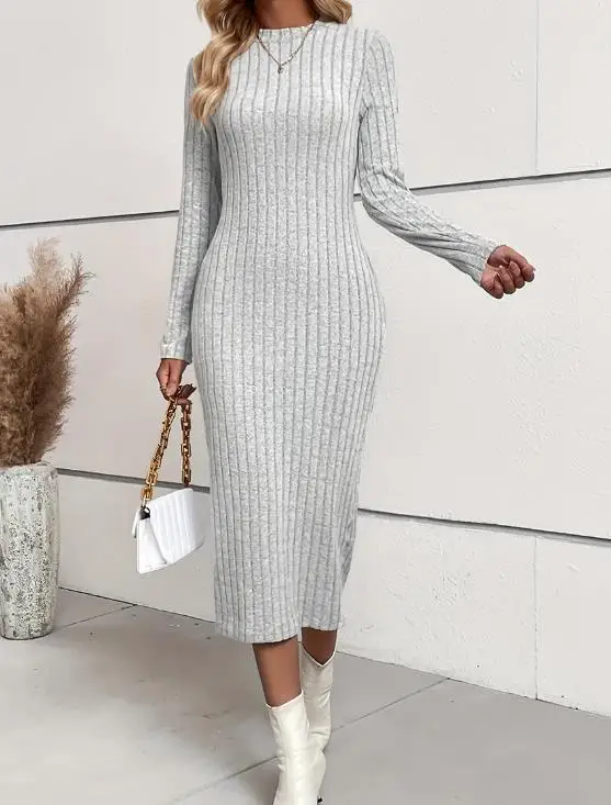 Slimming Women's Dress In Spring and Autumn, Elegant Solid Color Round Neck, Textured Groove Stripe, Hip Hugging Knit Dress
Slimming Women's Dress In Spring and Autumn, Elegant Solid Color Round Neck, Textured Groove Stripe, Hip Hugging Knit Dress
