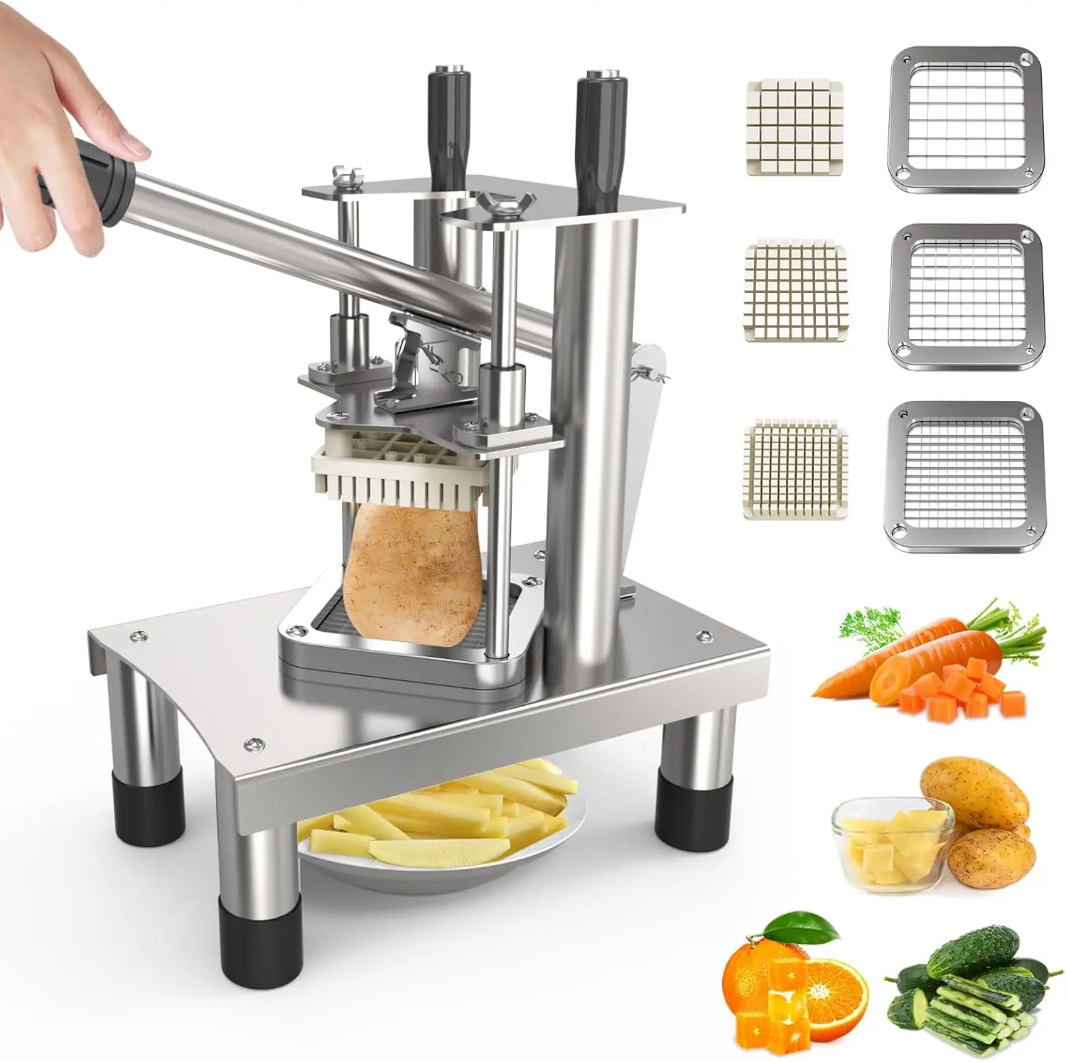 Stainless Steel French Fry Cutter with 3 Blades, Heavy Duty Vegetable Chopper for Kitchen and Restaurant Use
Stainless Steel French Fry Cutter with 3 Blades, Heavy Duty Vegetable Chopper for Kitchen and Restaurant Use
