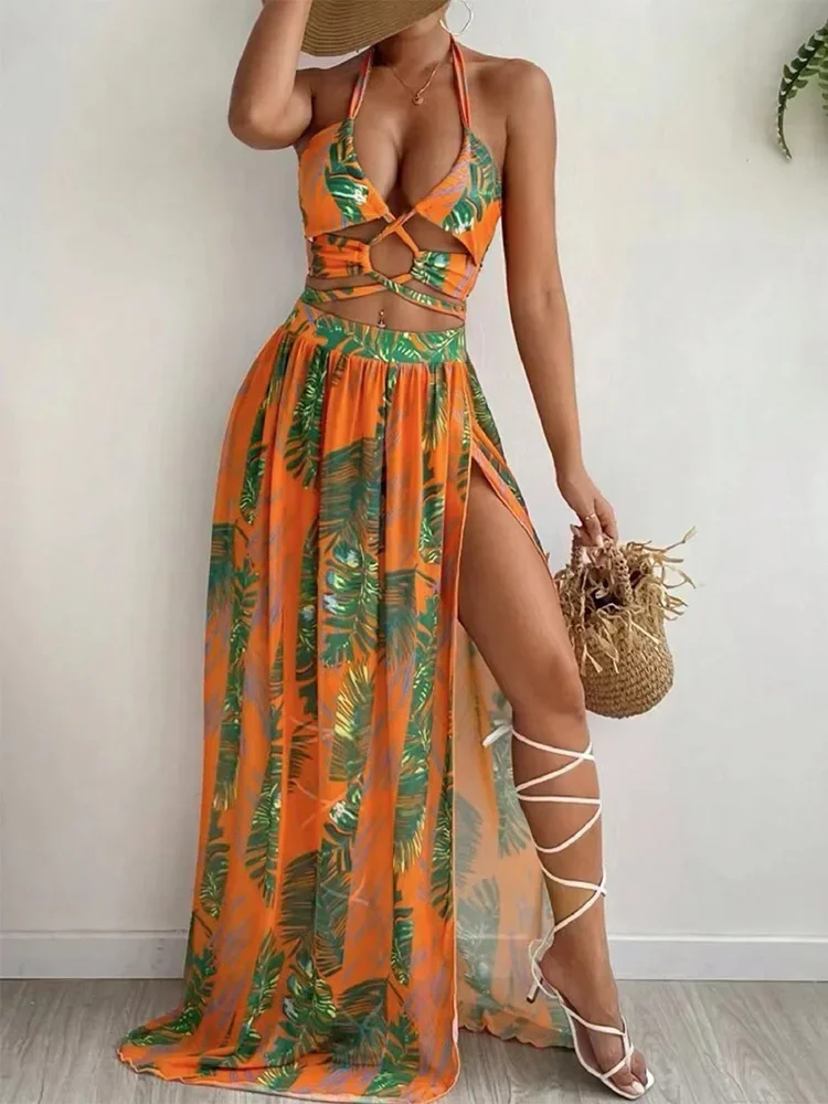 Sexy Gauze Skirts Bikinis 3 Piece Set Women Split Swimsuit Backless High Waist Print Lace Up Bikinis 2024 New Summer Bikinis Set
Sexy Gauze Skirts Bikinis 3 Piece Set Women Split Swimsuit Backless High Waist Print Lace Up Bikinis 2024 New Summer Bikinis Set