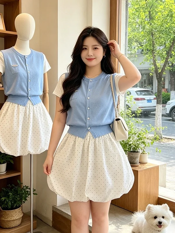 Summer New plus Size Polka Dot Bloomer Skirt Set Women's College Style Two-Piece Slimming Design Korean Loose Fit Short Sleeve
Summer New plus Size Polka Dot Bloomer Skirt Set Women's College Style Two-Piece Slimming Design Korean Loose Fit Short Sleeve