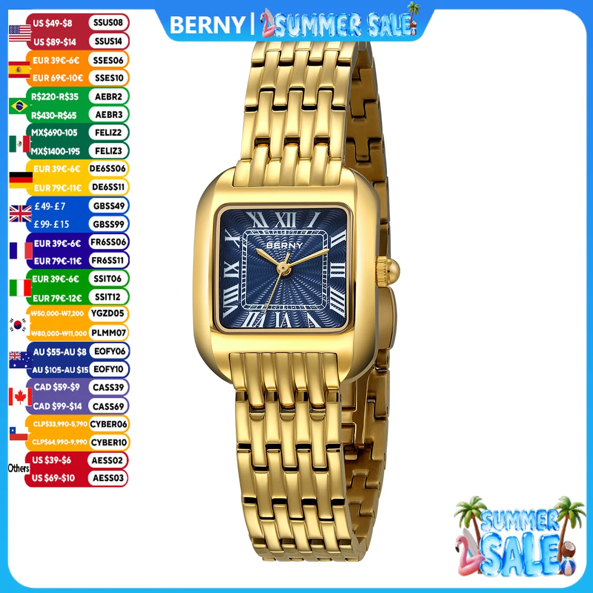 BERNY Gold Watch for Women Luxury Brand Square Ladies Quartz Watches New In Top Quality Fashion Elegant Business S/S Wristwatch
BERNY Gold Watch for Women Luxury Brand Square Ladies Quartz Watches New In Top Quality Fashion Elegant Business S/S Wristwatch