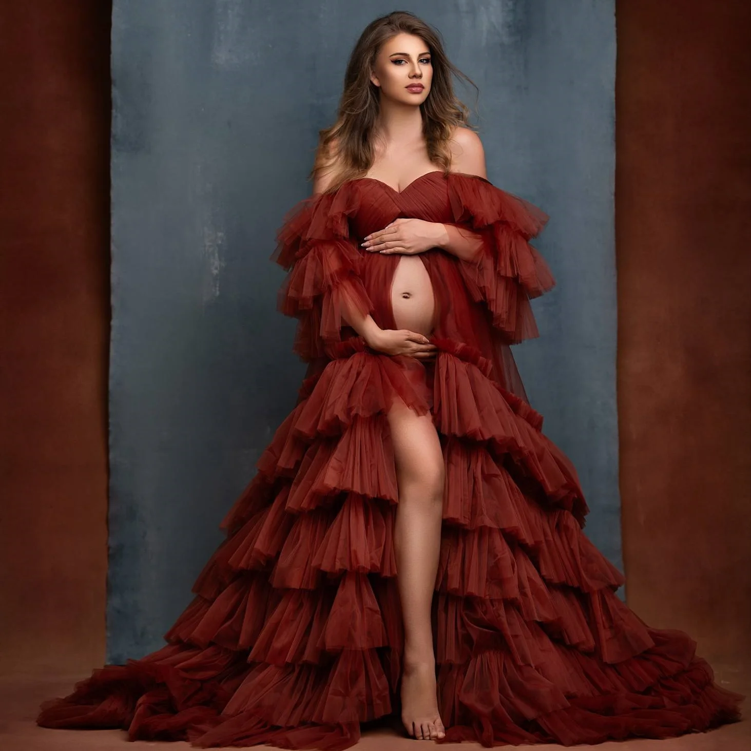 Gorgeous Tiered Maternity Robes for Photography Sweetheart Off Shoulder Pregnant Women Robes Customized Evening Party Gowns
Gorgeous Tiered Maternity Robes for Photography Sweetheart Off Shoulder Pregnant Women Robes Customized Evening Party Gowns