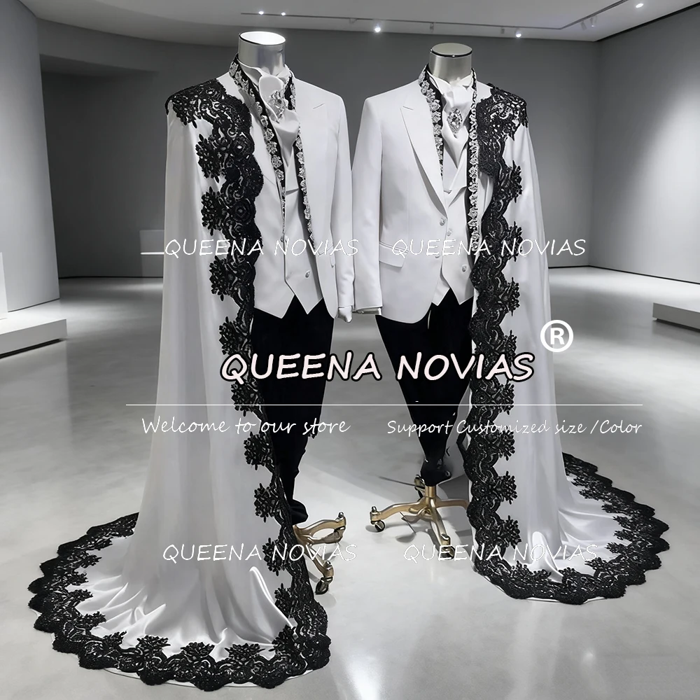 Luxury Beaded Stones Groom Wedding Suits With Lace Cape Long Customized Man Banquet Party Tuxedos 4 Pieces Slim Fit Prom Blazers
Luxury Beaded Stones Groom Wedding Suits With Lace Cape Long Customized Man Banquet Party Tuxedos 4 Pieces Slim Fit Prom Blazers