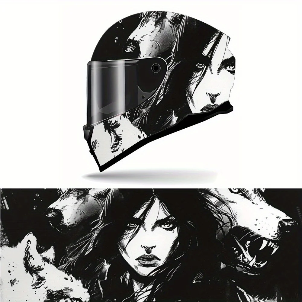Woman and Wolf Design PVC Motorcycle Helmet Vinyl Wrap, Self-Adhesive Waterproof Sticker, Anti-Scratch Decorative Film for Full
Woman and Wolf Design PVC Motorcycle Helmet Vinyl Wrap, Self-Adhesive Waterproof Sticker, Anti-Scratch Decorative Film for Full