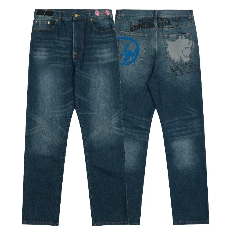 Street Men's Jeans Printed Design Straight-cut Long Pants Retro Hip-hop Style Cactus Jack Jeans Fashion All-match Trousers
Street Men's Jeans Printed Design Straight-cut Long Pants Retro Hip-hop Style Cactus Jack Jeans Fashion All-match Trousers