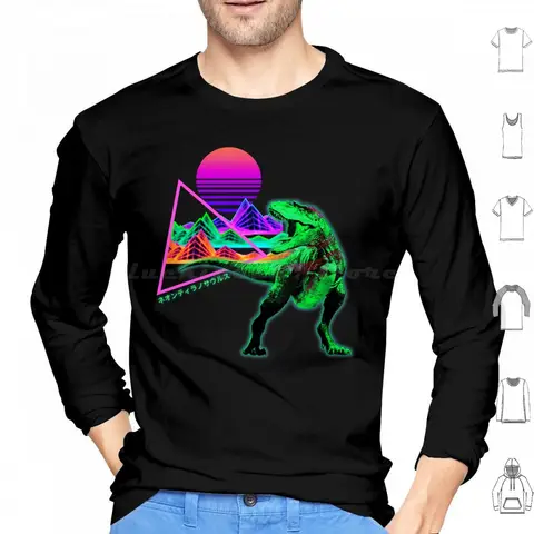 Neon Tyranosaurus Vaporwave Synthwave Dinosaur T-Rex Hoodie Cotton Long Sleeve Vaporwave Vaporwave Art Synthwave 80s
