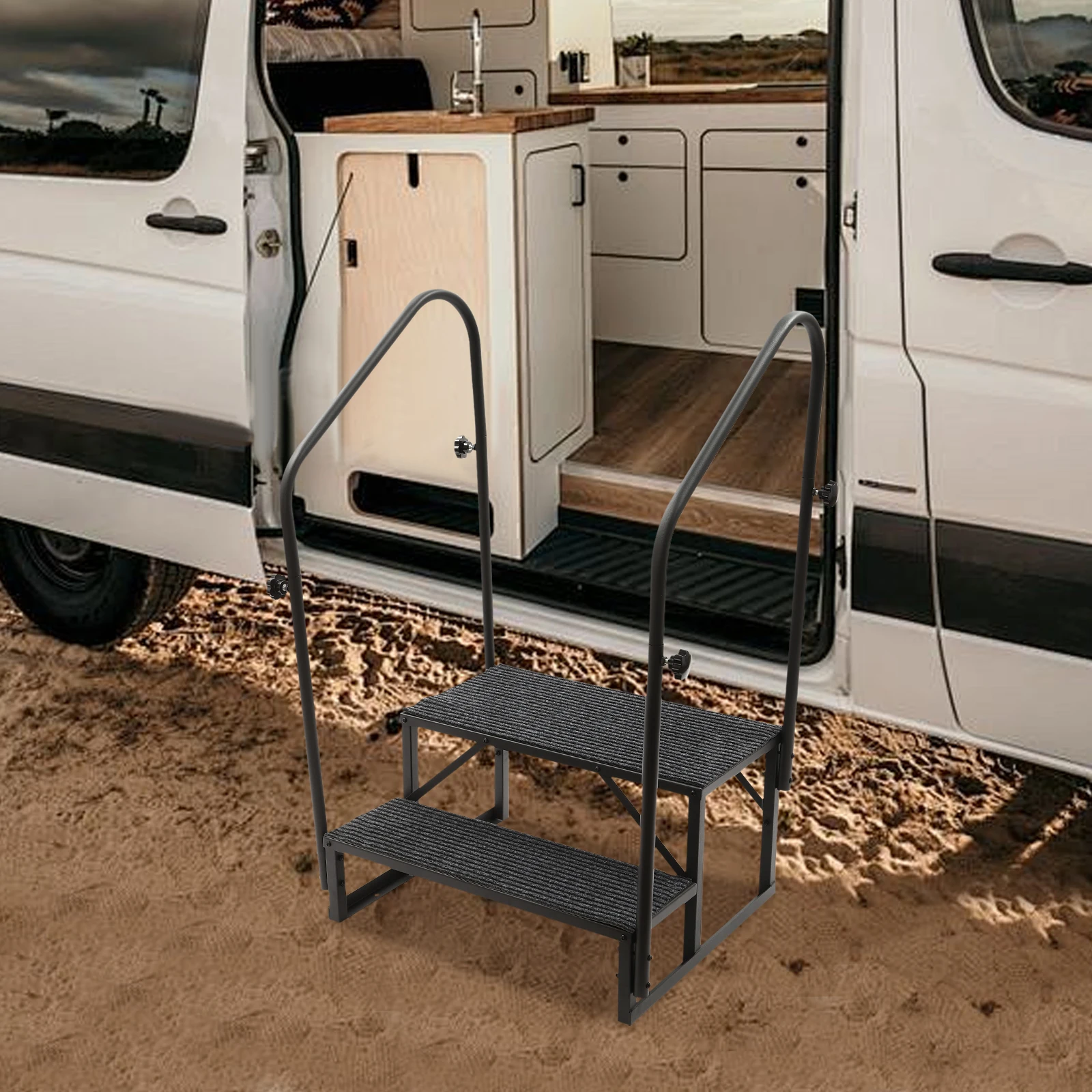 Heavy Duty RV Step with Safety Handrails Non Slip Surface Perfect for Camping Outdoor and Family Use
Heavy Duty RV Step with Safety Handrails Non Slip Surface Perfect for Camping Outdoor and Family Use