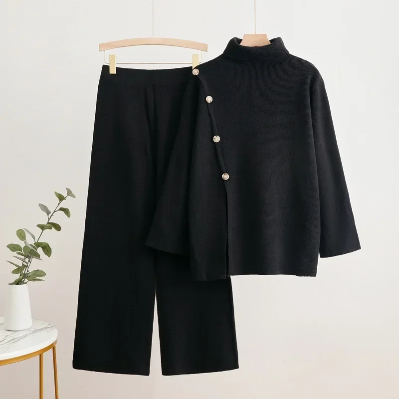 Warm Soft Knited 2 Piece Sets Fall Winter Button Design Sweater Tops Casual High Waist Baggy Wide Leg Pants
Warm Soft Knited 2 Piece Sets Fall Winter Button Design Sweater Tops Casual High Waist Baggy Wide Leg Pants