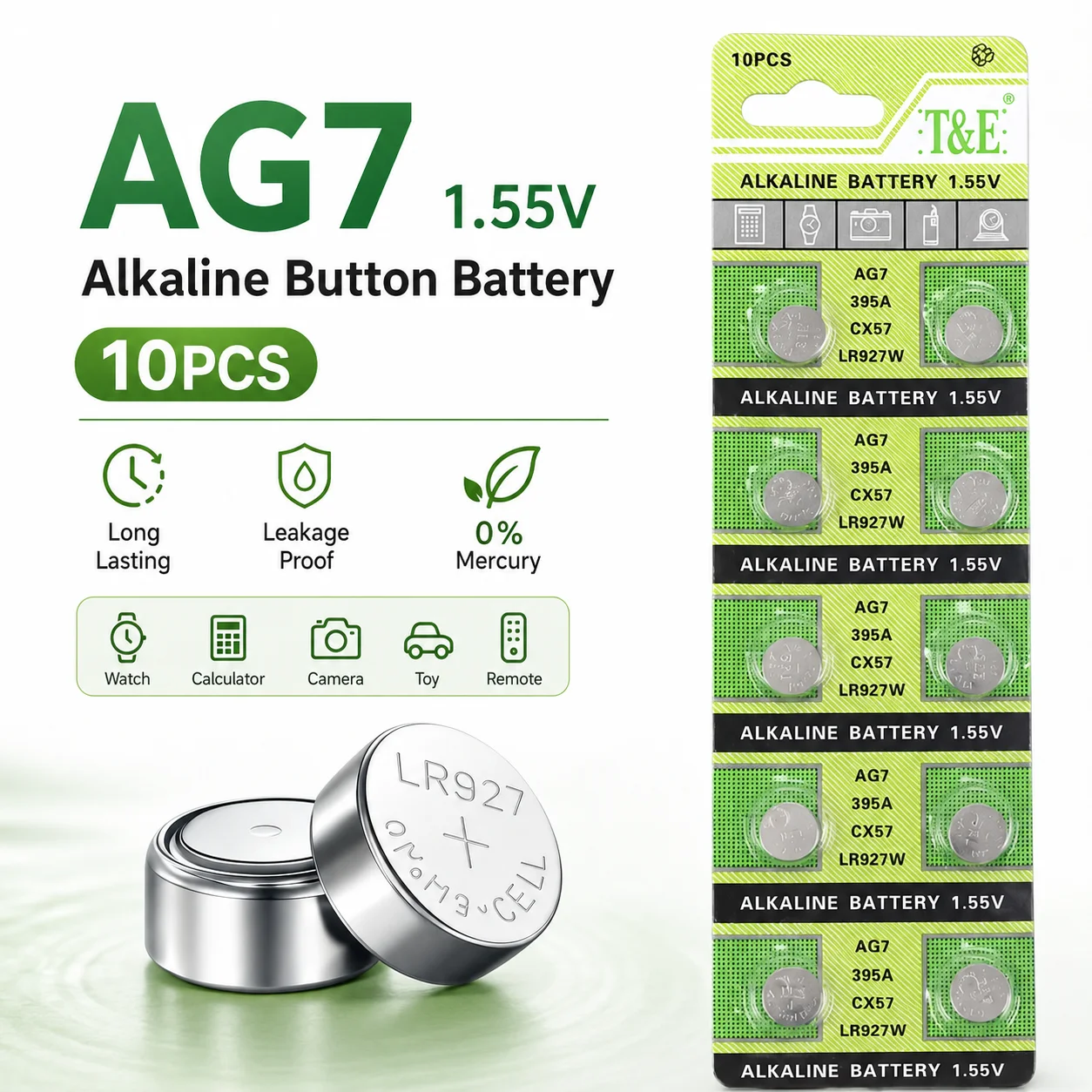 2‑50PCS 1.55V AG7 LR927 SR927W Button Battery Equivalent 399 395A GR927 LR57 for Wrist Watch Toy Remote Replacement
2‑50PCS 1.55V AG7 LR927 SR927W Button Battery Equivalent 399 395A GR927 LR57 for Wrist Watch Toy Remote Replacement