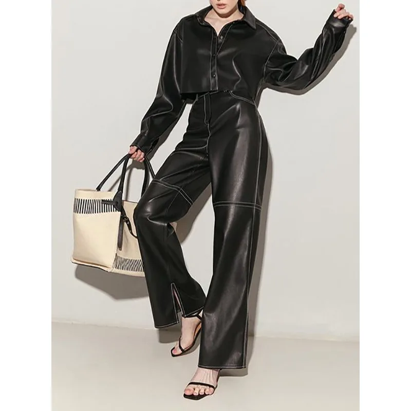 Krisnanas Streetwear Pu Pants Women Chic Contrast Topstitching Pockets Straight-leg High Waist Leather Trousers 2025 141556
Krisnanas Streetwear Pu Pants Women Chic Contrast Topstitching Pockets Straight-leg High Waist Leather Trousers 2025 141556