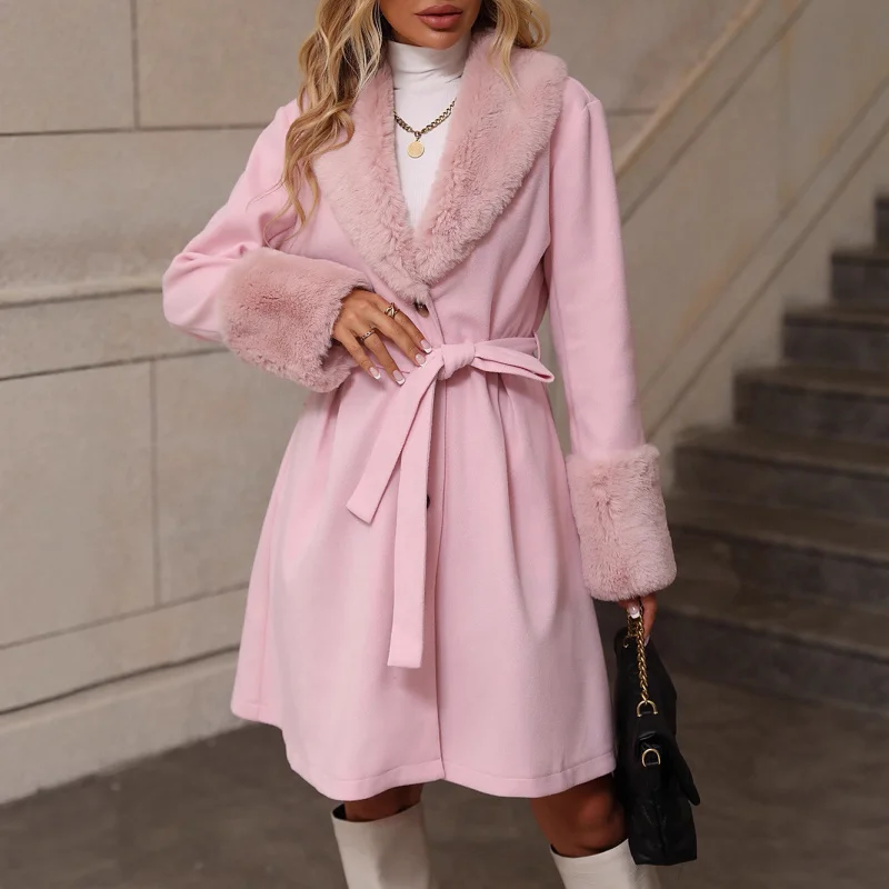 Европейская и американская мода, кардиган средней длины с отложным воротником, однобортное пальто с завязками для женщин
Европейская и американская мода, кардиган средней длины с отложным воротником, однобортное пальто с завязками для женщин