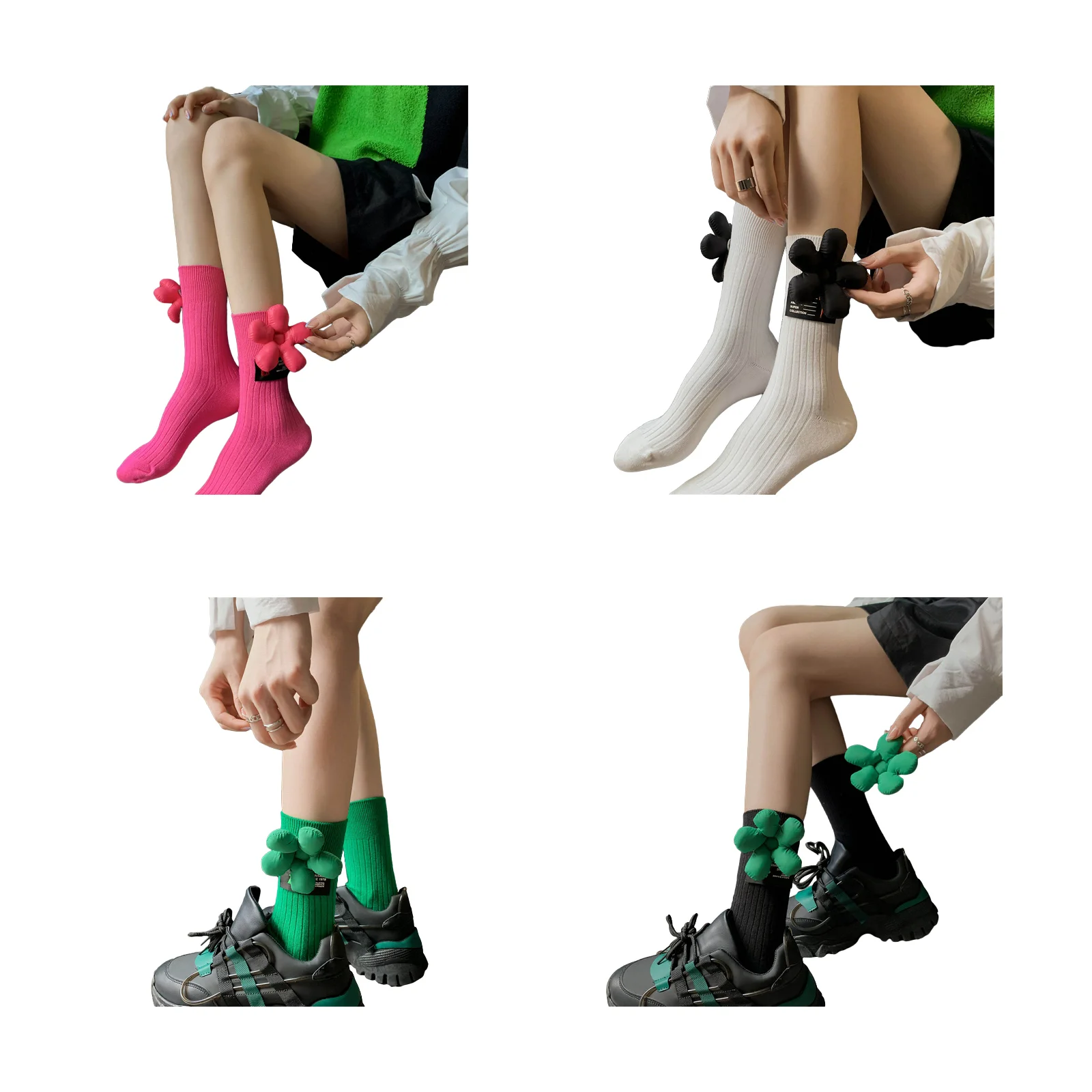 Women's cotton autumn mid-calf socks four-color combination pack (1 pair each of rose red/white/green/black)
Women's cotton autumn mid-calf socks four-color combination pack (1 pair each of rose red/white/green/black)