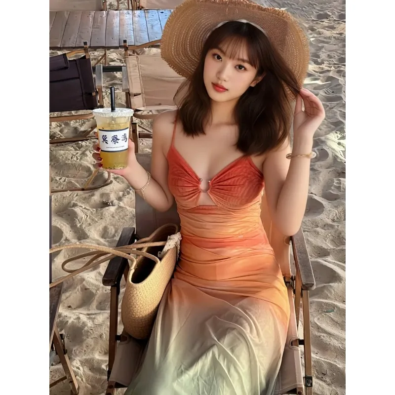 Sexy Spaghetti Strap Gradient Color Mesh Bikini Dress Ruched Slim Beach Swimsuit For Vacation
Sexy Spaghetti Strap Gradient Color Mesh Bikini Dress Ruched Slim Beach Swimsuit For Vacation