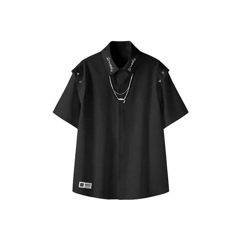 2025 Summer Designer Cuban Collar Button Down Shirt Unisex Letter Print Short Sleeve with Necklace Niche Personalized Top
2025 Summer Designer Cuban Collar Button Down Shirt Unisex Letter Print Short Sleeve with Necklace Niche Personalized Top