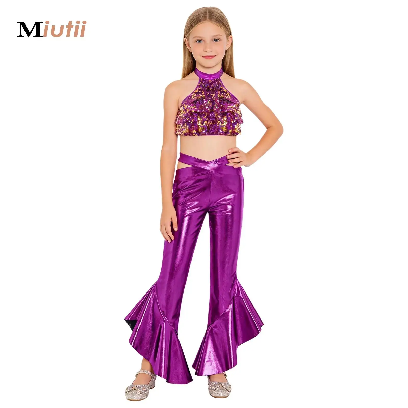 Kids Girls Pageant Dance Set Sequin Top Tiered+Ruffles Bell Bottom Flared Pants Disco Dance Costume for Belly Dance Performance
Kids Girls Pageant Dance Set Sequin Top Tiered+Ruffles Bell Bottom Flared Pants Disco Dance Costume for Belly Dance Performance