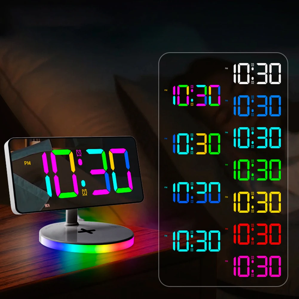 RGB-будильник с беспроводной зарядкой, ночник, светодиодные цифровые часы, настольные часы, умные аксессуары для дома и офиса, многофункциональные
RGB-будильник с беспроводной зарядкой, ночник, светодиодные цифровые часы, настольные часы, умные аксессуары для дома и офиса, многофункциональные