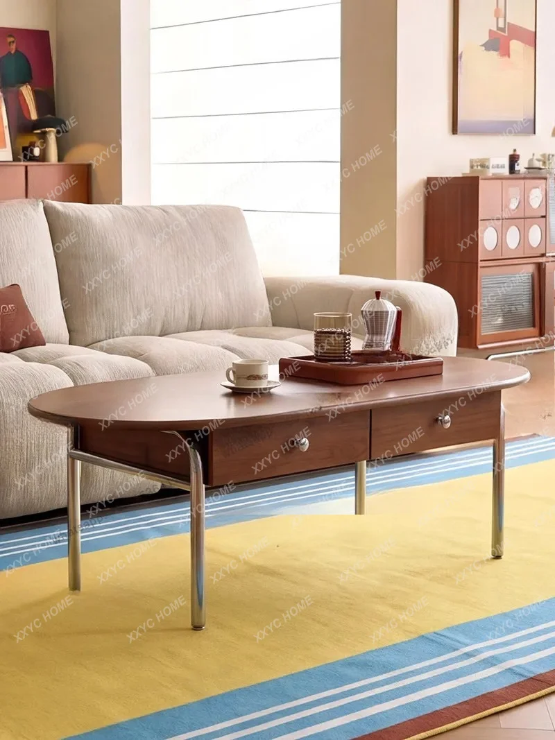 All solid wood medieval coffee table retro Bauhaus living room oval double-layer tea table
All solid wood medieval coffee table retro Bauhaus living room oval double-layer tea table