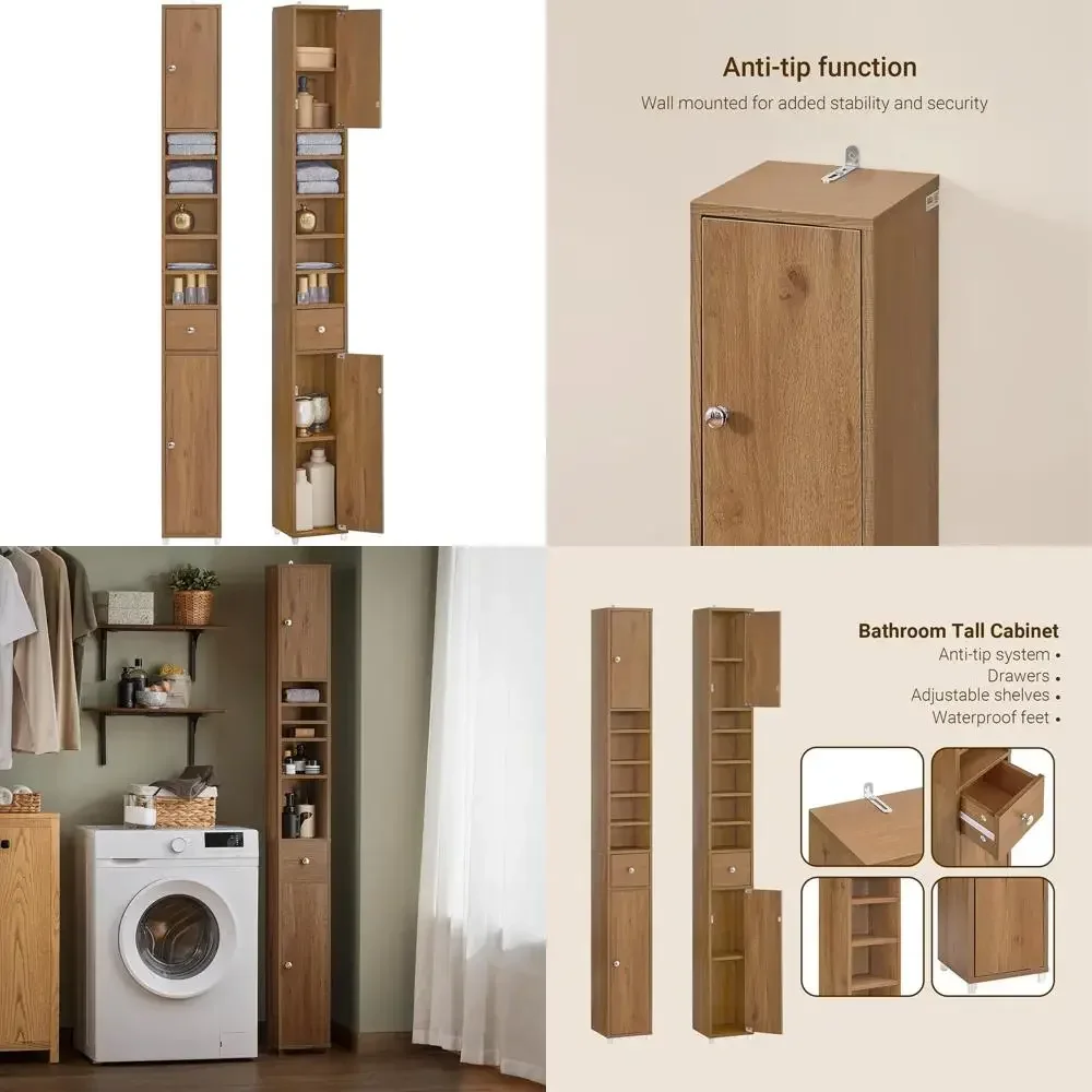 Slim Tall Bathroom Storage Cabinet with Adjustable Shelves and Anti-Tip Design, Natural
Slim Tall Bathroom Storage Cabinet with Adjustable Shelves and Anti-Tip Design, Natural