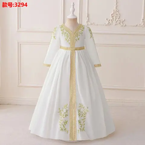 Otoño nuevo estilo palaciego europeo y americano estilo princesa 5-16 años vestido de noche de gama alta con vestido bordado dorado