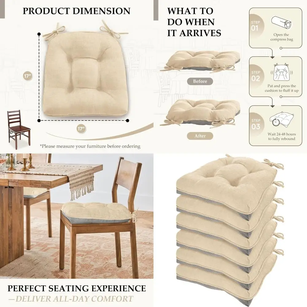 Set of 6 Tufted Chenille Kitchen Chair Cushions with Ties, Non-Slip Bottom, 17 x 17, Ivory
Set of 6 Tufted Chenille Kitchen Chair Cushions with Ties, Non-Slip Bottom, 17 x 17, Ivory