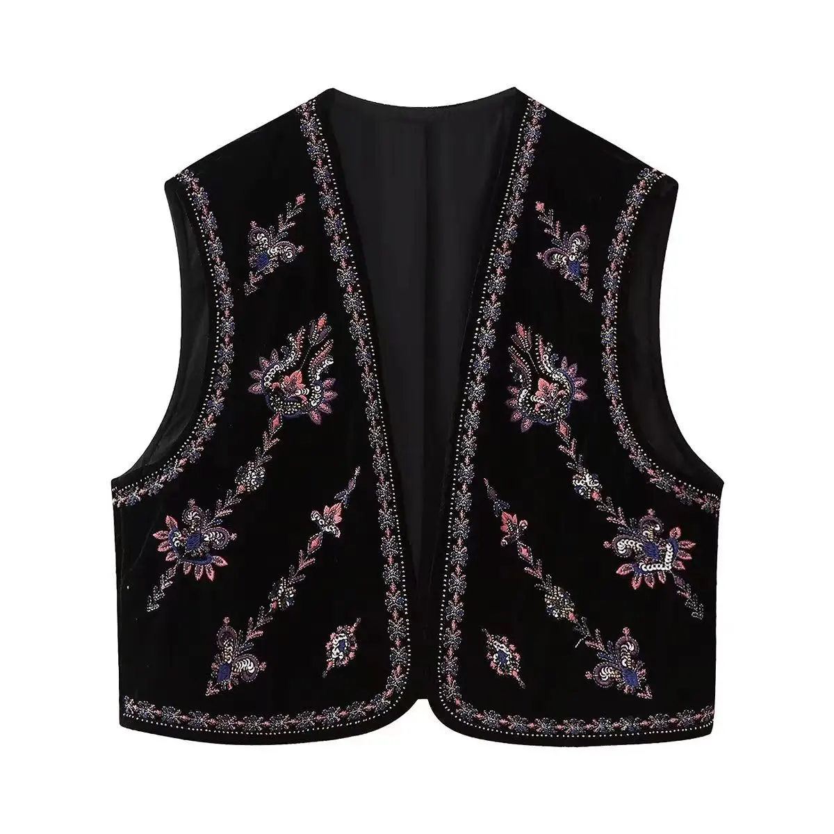 European and American Style Women's French Short V-neck Velvet Vest Ladies Casual Sleeveless Embroidered Vest
European and American Style Women's French Short V-neck Velvet Vest Ladies Casual Sleeveless Embroidered Vest