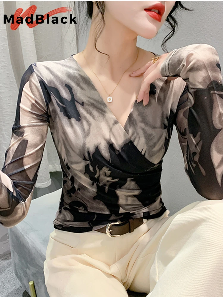 MadBlack European Clothes Tshirt Women V Necks Cross-Over Print Slim Mesh Tops Long Sleeve Tees Autumn Winter New 2023 T30341JD
MadBlack European Clothes Tshirt Women V Necks Cross-Over Print Slim Mesh Tops Long Sleeve Tees Autumn Winter New 2023 T30341JD
