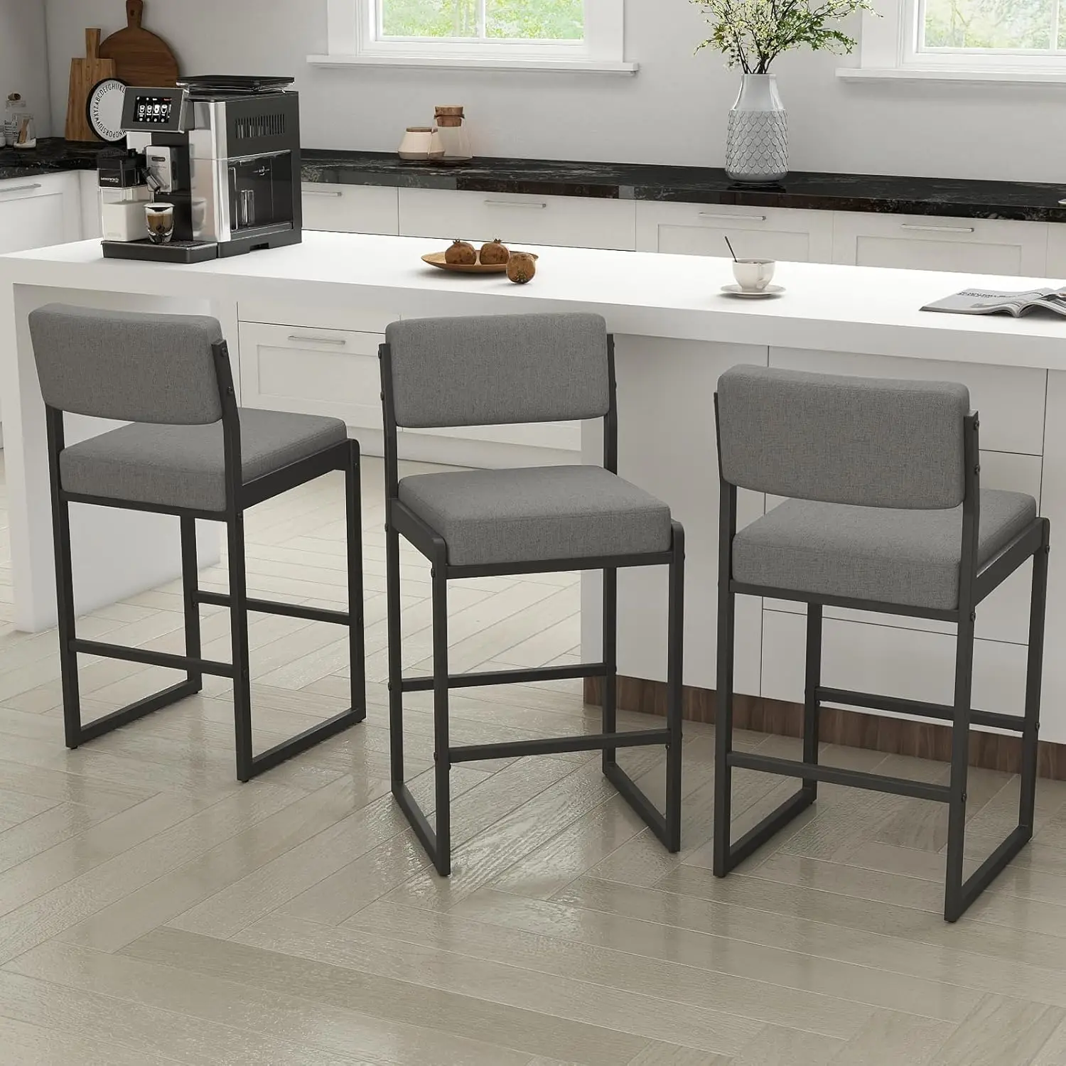Upholstered Counter Height Bar Stools with Backs Metal Kitchen Island 26in H Set of 3 Dark Gray Fabric Customized
Upholstered Counter Height Bar Stools with Backs Metal Kitchen Island 26in H Set of 3 Dark Gray Fabric Customized