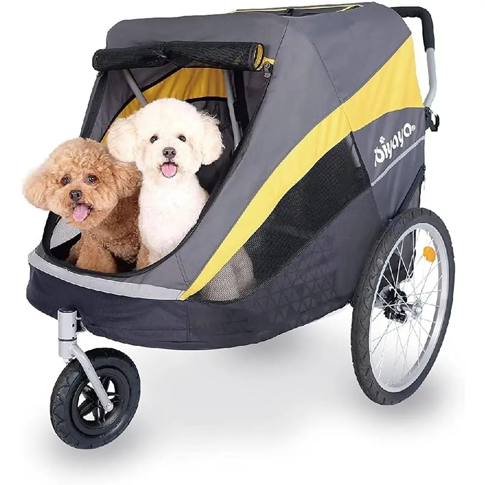 Spacious Pet Stroller with Foldable Design, Pneumatic Tires for Large Dogs and Cats - Black & Yellow
Spacious Pet Stroller with Foldable Design, Pneumatic Tires for Large Dogs and Cats - Black & Yellow