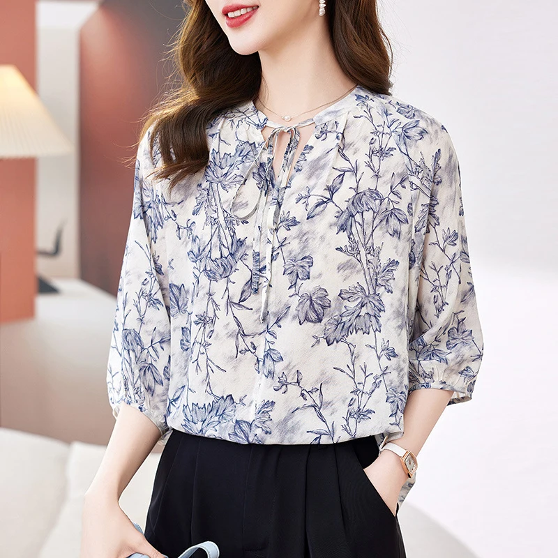Elegant Shirts Vintage Blouses for Women 2026 Summer 100% Real Silk Women's Floral Print Blouse Loose Tops Woman Casual Shirt
Elegant Shirts Vintage Blouses for Women 2026 Summer 100% Real Silk Women's Floral Print Blouse Loose Tops Woman Casual Shirt