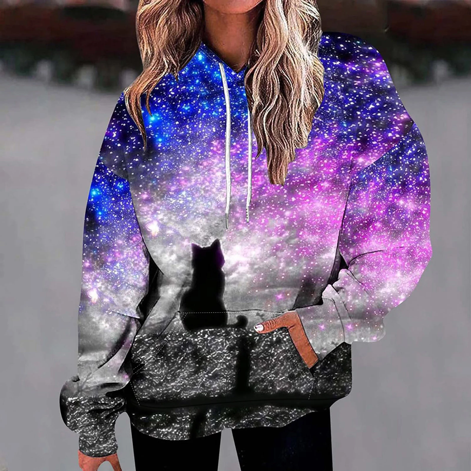Plus Size Women's Hooded Sweatshirt Star Cat Print Hooded Sweatshirt, with Flap Pocket Pantss
Plus Size Women's Hooded Sweatshirt Star Cat Print Hooded Sweatshirt, with Flap Pocket Pantss