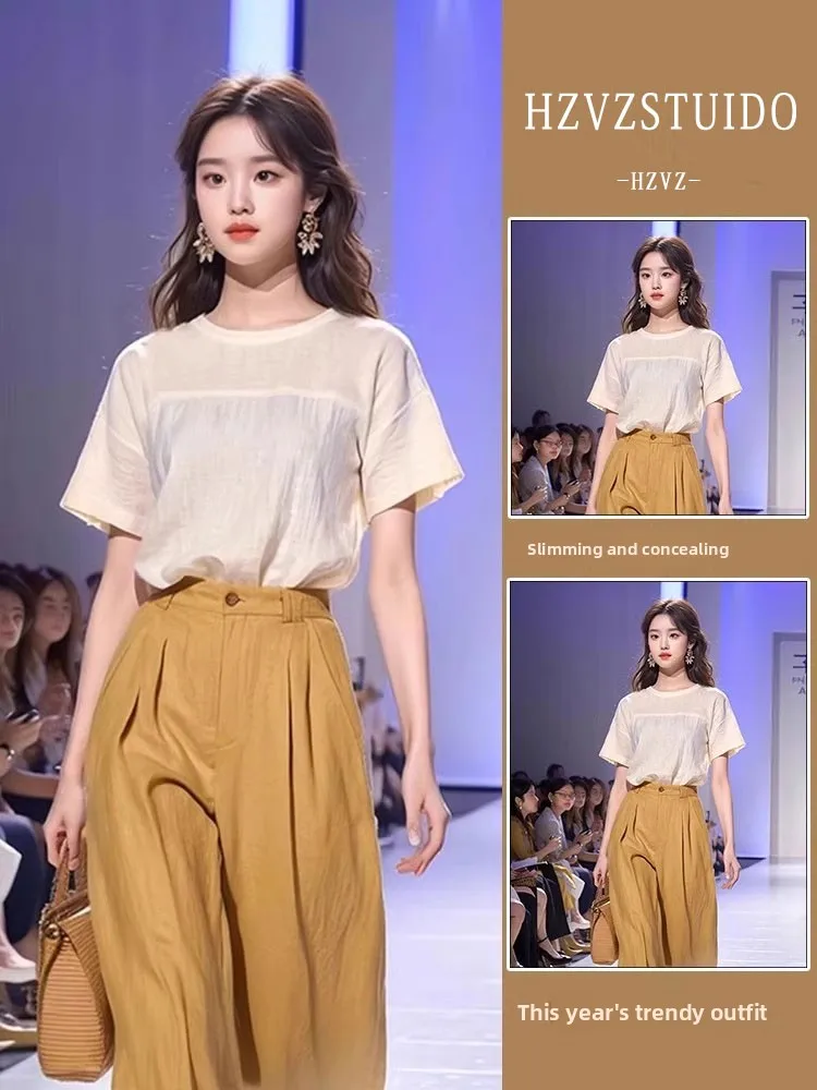 plus Size Summer Fashion Korean Style Short Sleeve Chiffon Top And Wide Leg Pants Two Piece Set Slimming Effect Casual Wear
plus Size Summer Fashion Korean Style Short Sleeve Chiffon Top And Wide Leg Pants Two Piece Set Slimming Effect Casual Wear