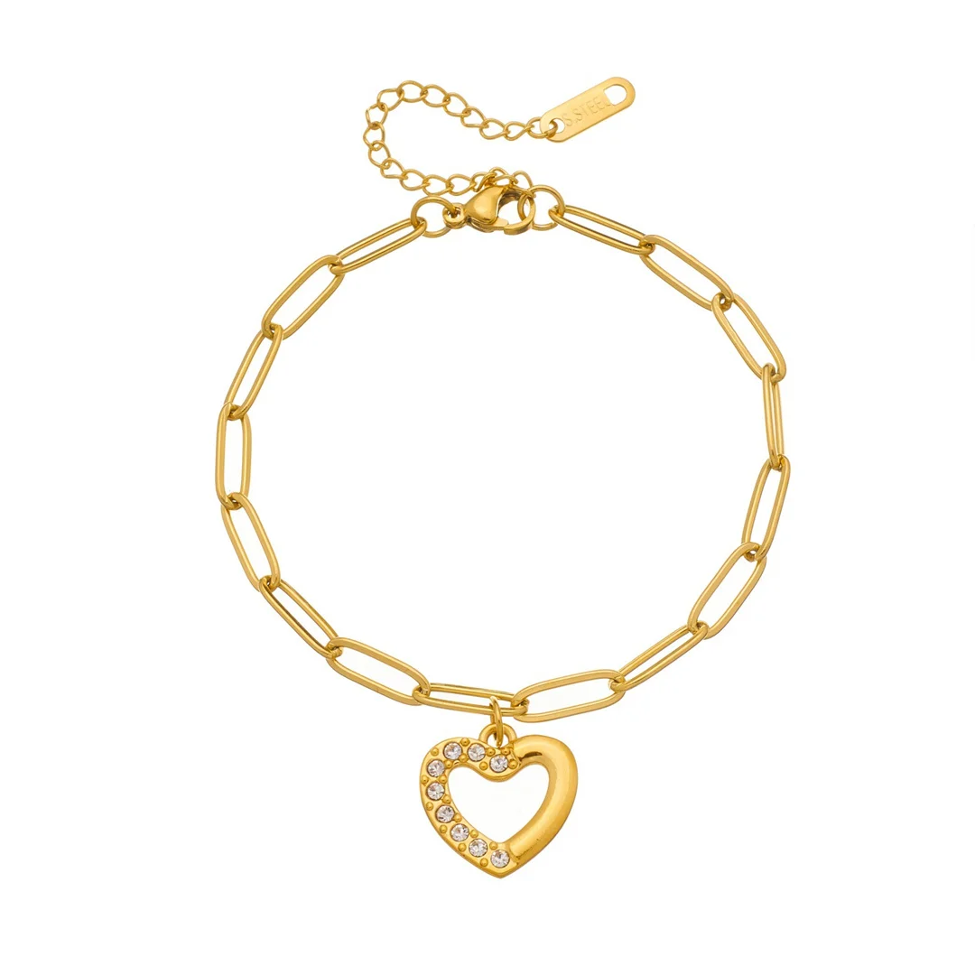 Vintage Zircon Love Heart Charm Bracelet Female Gold Color Stainless Steel Paperclip Hand Chain Link Bracelets for Woman Jewelry
Vintage Zircon Love Heart Charm Bracelet Female Gold Color Stainless Steel Paperclip Hand Chain Link Bracelets for Woman Jewelry