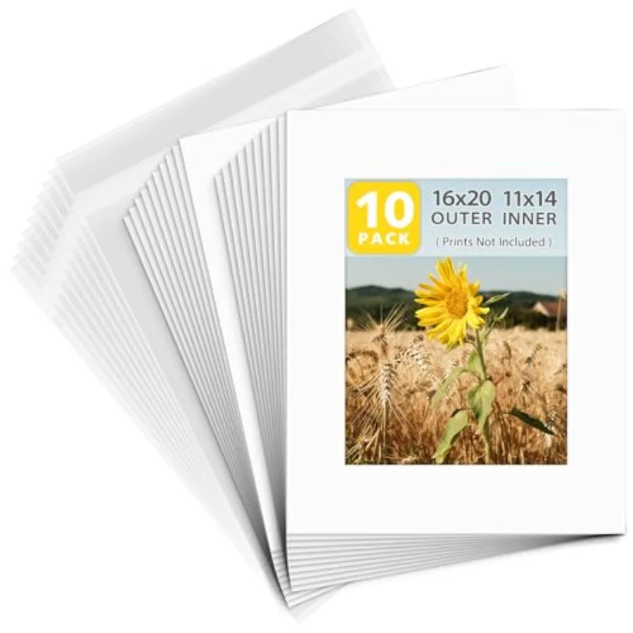 , Pack of 10 White Pre-Cut 16x20 Picture Mat for 11x14 Photo with White Core Bevel Cut Mattes Sets. Includes 10 High Premier Ac
, Pack of 10 White Pre-Cut 16x20 Picture Mat for 11x14 Photo with White Core Bevel Cut Mattes Sets. Includes 10 High Premier Ac
